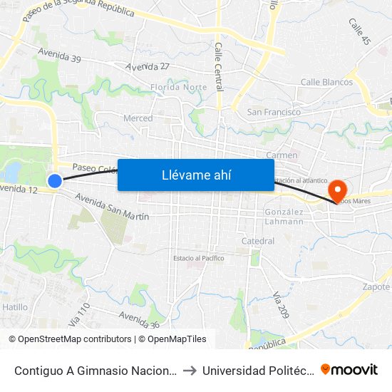 Contiguo A Gimnasio Nacional, Sabana Este San José to Universidad Politécnica Internacional map