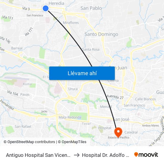 Antiguo Hospital San Vicente De Paul to Hospital Dr. Adolfo Carit Eva map