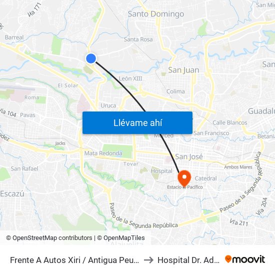 Frente A Autos Xiri / Antigua Peugeot, La Valencia Heredia to Hospital Dr. Adolfo Carit Eva map