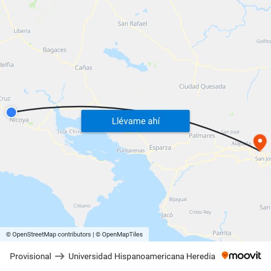 Provisional to Universidad Hispanoamericana Heredia map