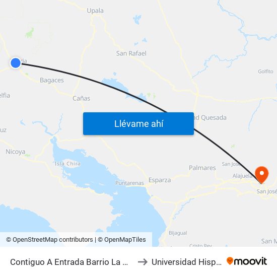 Contiguo A Entrada Barrio La Hacienda, Interamericana Norte Liberia to Universidad Hispanoamericana Heredia map
