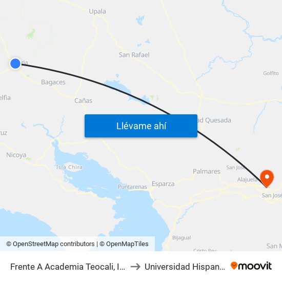 Frente A Academia Teocali, Interamericana Norte Liberia to Universidad Hispanoamericana Heredia map