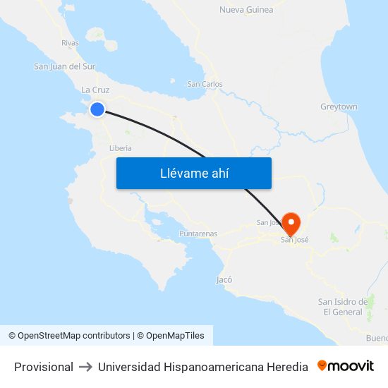 Provisional to Universidad Hispanoamericana Heredia map