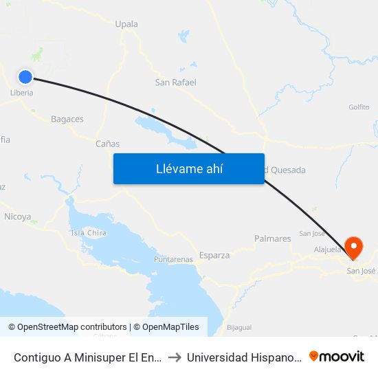 Contiguo A Minisuper El Encino, Curubandé Liberia to Universidad Hispanoamericana Heredia map