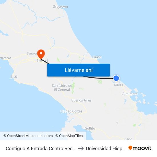 Contiguo A Entrada Centro Recreativo Recope, Manzanillo Talamanca to Universidad Hispanoamericana Heredia map