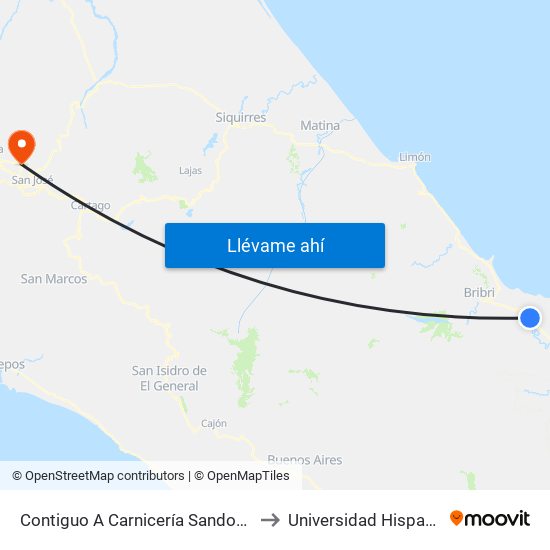 Contiguo A Carnicería Sandoval, Corredor Caribe Talamanca to Universidad Hispanoamericana Heredia map