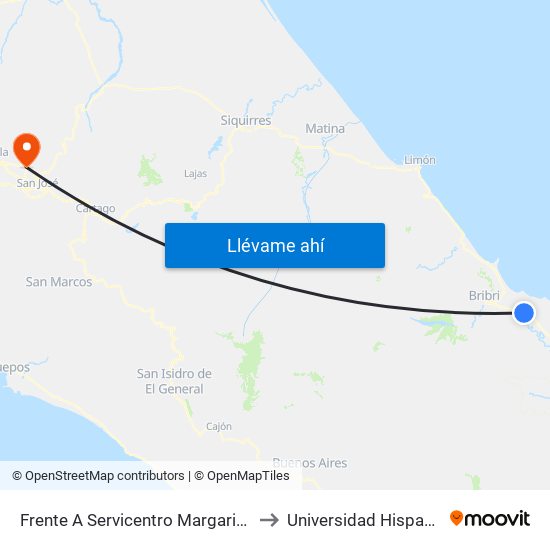 Frente A Servicentro Margarita, Corredor Caribe Talamanca to Universidad Hispanoamericana Heredia map