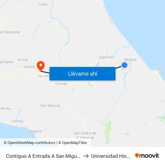 Contiguo A Entrada A San Miguel, Carretera José Joaquín Trejos Matina to Universidad Hispanoamericana Heredia map