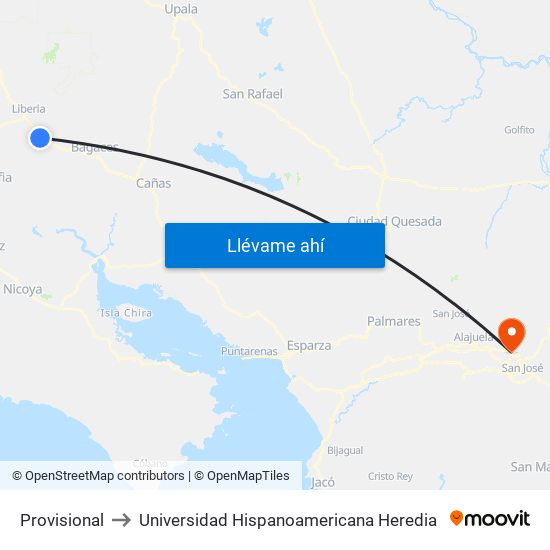 Provisional to Universidad Hispanoamericana Heredia map