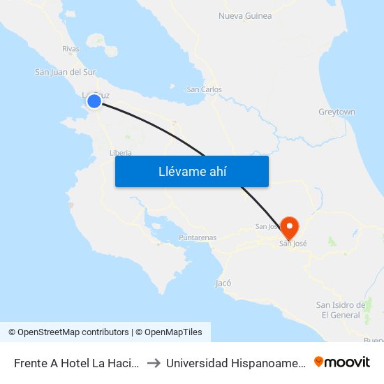 Frente A Hotel La Hacienda, La Cruz to Universidad Hispanoamericana Heredia map