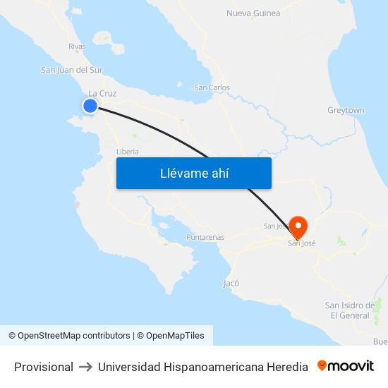 Provisional to Universidad Hispanoamericana Heredia map