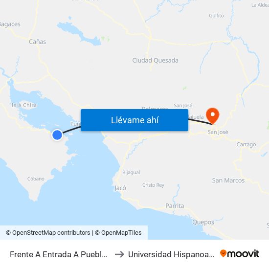 Frente A Entrada A Pueblo Nuevo, Puntarenas to Universidad Hispanoamericana Heredia map