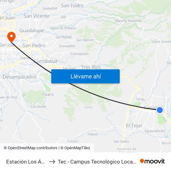 Estación Los Ángeles to Tec - Campus Tecnológico Local San José map