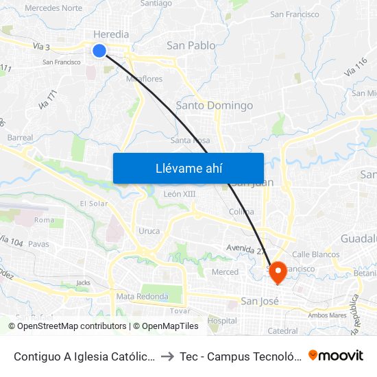Contiguo A Iglesia Católica Los Ángeles, Heredia to Tec - Campus Tecnológico Local San José map