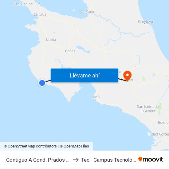 Contiguo A Cond. Prados Del Sol, Panamá Nicoya to Tec - Campus Tecnológico Local San José map