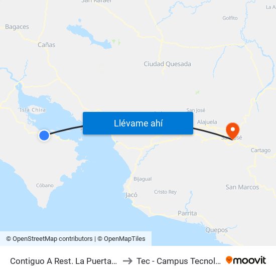 Contiguo A Rest. La Puerta Del Sol, Jicaral Puntarenas to Tec - Campus Tecnológico Local San José map