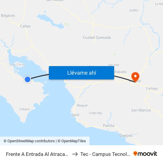 Frente A Entrada Al Atracadero La Penca, Puntarenas to Tec - Campus Tecnológico Local San José map