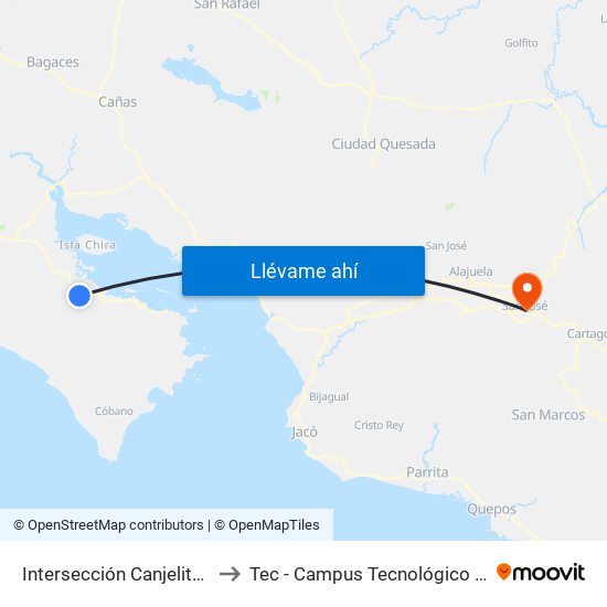 Intersección Canjelito, Nandayure to Tec - Campus Tecnológico Local San José map