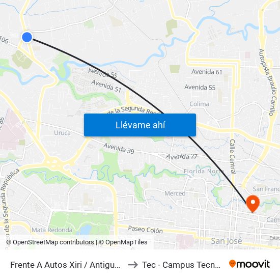 Frente A Autos Xiri / Antigua Peugeot, La Valencia Heredia to Tec - Campus Tecnológico Local San José map