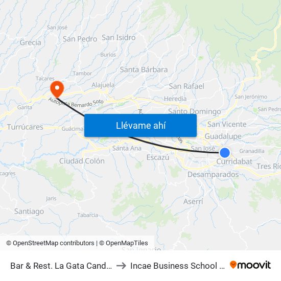 Bar & Rest. La Gata Candonga San Pedro, Montes De Oca to Incae Business School - Campus Walter Kissling Gam map