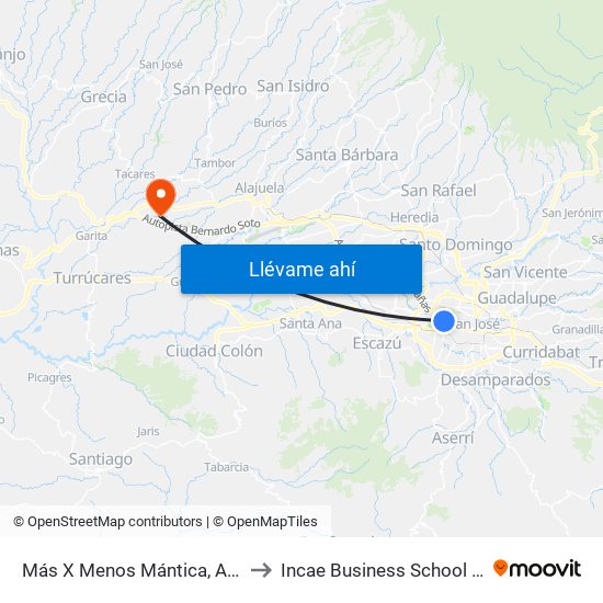 Más X Menos Mántica, Autopista General Cañas San José to Incae Business School - Campus Walter Kissling Gam map