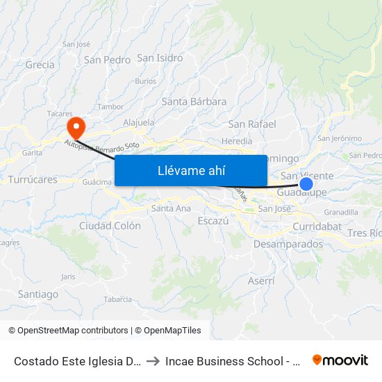 Costado Este Iglesia De San Vicente De Moravia to Incae Business School - Campus Walter Kissling Gam map