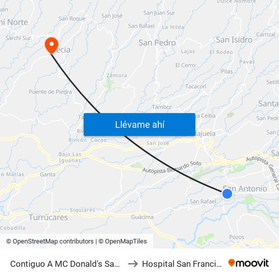 Contiguo A MC Donald's San Antonio, Belén to Hospital San Francisco De Asis map