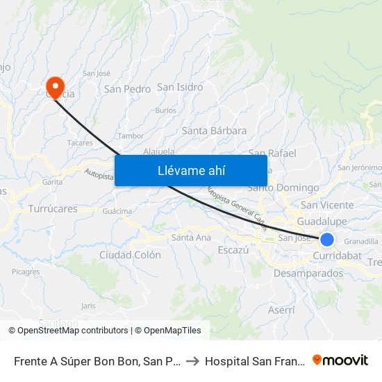 Frente A Súper Bon Bon, San Pedro Montes De Oca to Hospital San Francisco De Asis map