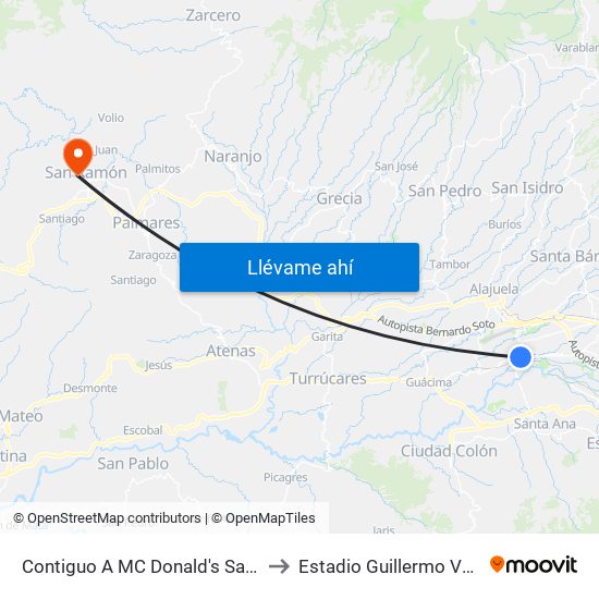 Contiguo A MC Donald's San Antonio, Belén to Estadio Guillermo Vargas Roldán map
