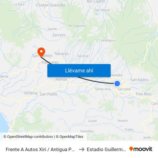 Frente A Autos Xiri / Antigua Peugeot, La Valencia Heredia to Estadio Guillermo Vargas Roldán map