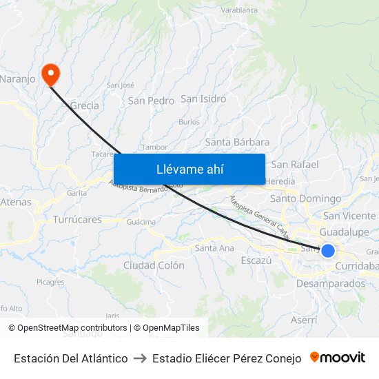 Estación Del Atlántico to Estadio Eliécer Pérez Conejo map