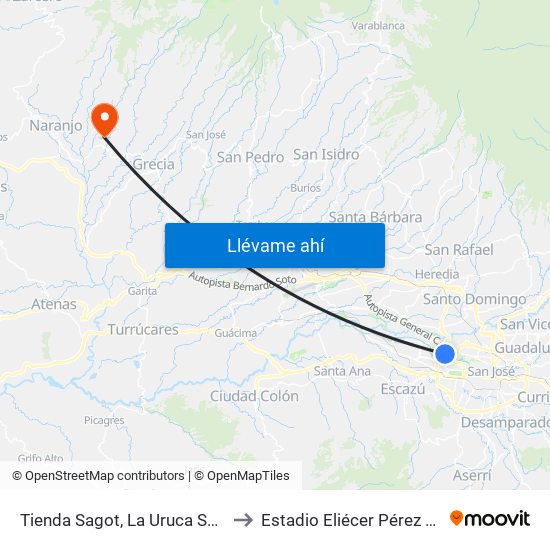 Tienda Sagot, La Uruca San José to Estadio Eliécer Pérez Conejo map