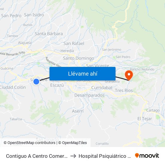 Contiguo A Centro Comercial Santa Ana Town Center to Hospital Psiquiátrico Dr. Roberto Chacón Paut map