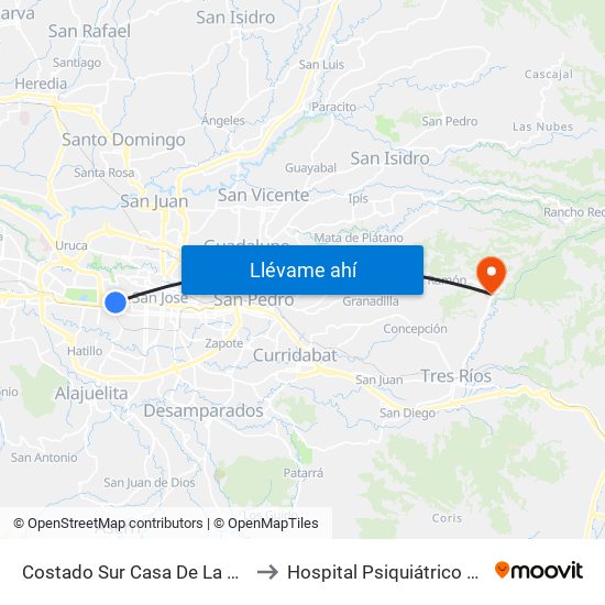 Costado Sur Casa De La Virgen, San Bosco San José to Hospital Psiquiátrico Dr. Roberto Chacón Paut map