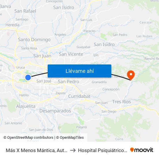 Más X Menos Mántica, Autopista General Cañas San José to Hospital Psiquiátrico Dr. Roberto Chacón Paut map