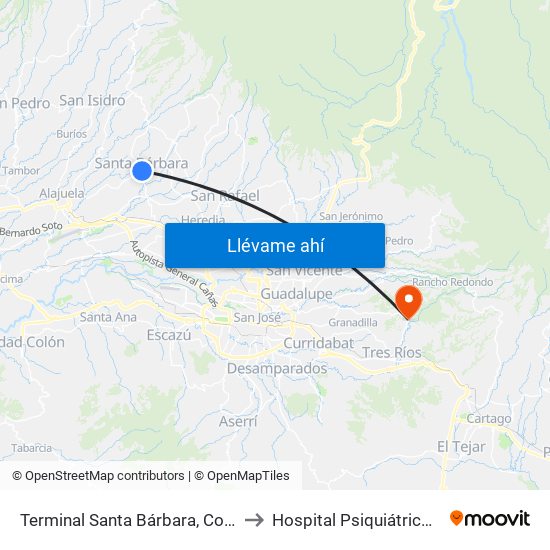 Terminal Santa Bárbara, Costado Sur Parque Santa Bárbara to Hospital Psiquiátrico Dr. Roberto Chacón Paut map