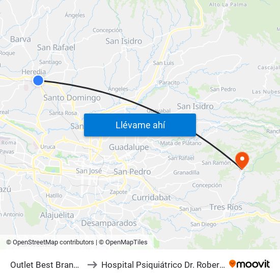 Outlet Best Brands Heredia to Hospital Psiquiátrico Dr. Roberto Chacón Paut map