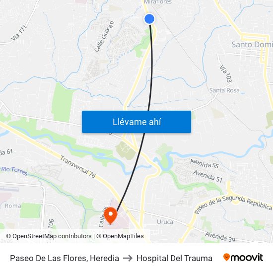 Paseo De Las Flores, Heredia to Hospital Del Trauma map