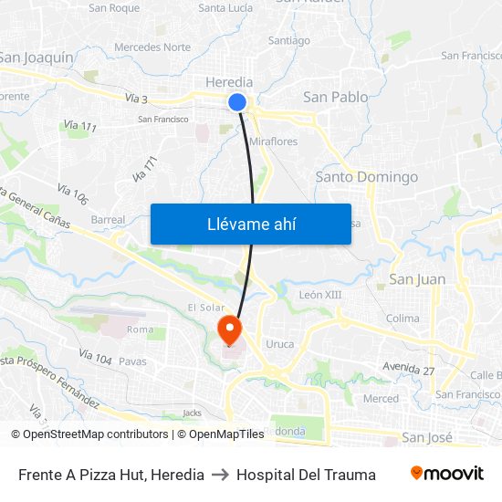 Frente A Pizza Hut, Heredia to Hospital Del Trauma map