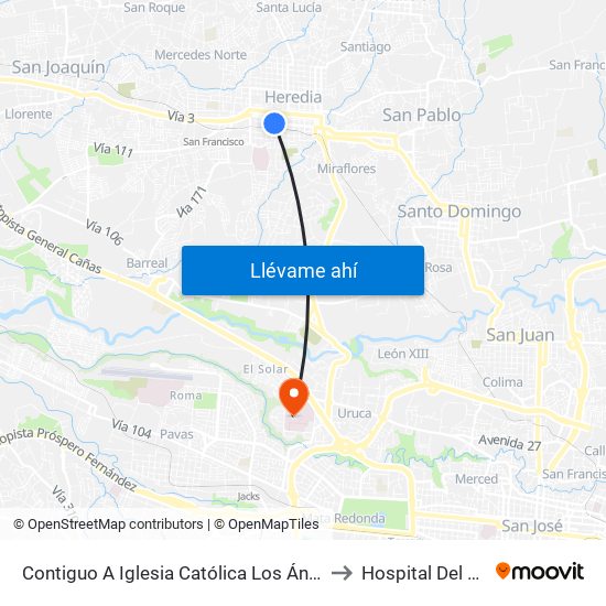 Contiguo A Iglesia Católica Los Ángeles, Heredia to Hospital Del Trauma map