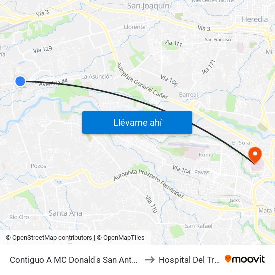 Contiguo A MC Donald's San Antonio, Belén to Hospital Del Trauma map