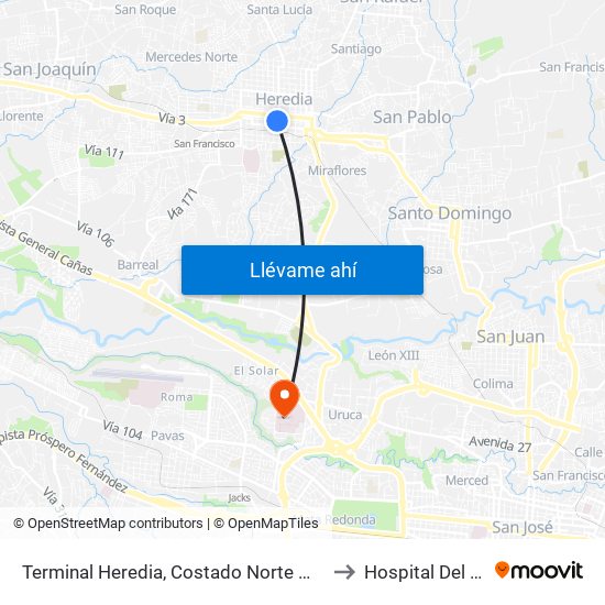 Terminal Heredia, Costado Norte Mercado Heredia to Hospital Del Trauma map