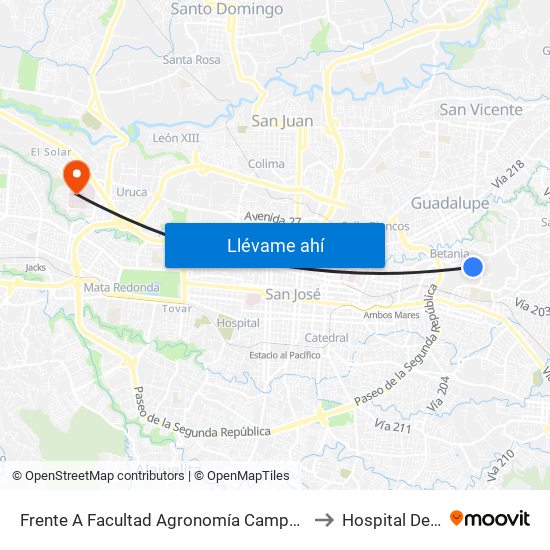 Frente A Facultad Agronomía Campus Ucr, Montes De Oca to Hospital Del Trauma map