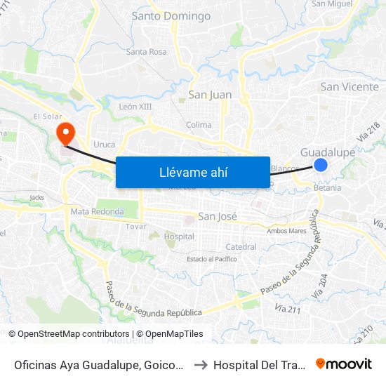 Oficinas Aya Guadalupe, Goicoechea to Hospital Del Trauma map