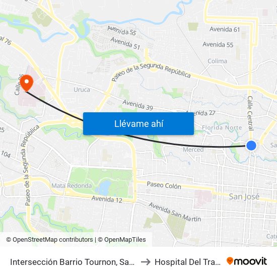 Intersección Barrio Tournon, San José to Hospital Del Trauma map