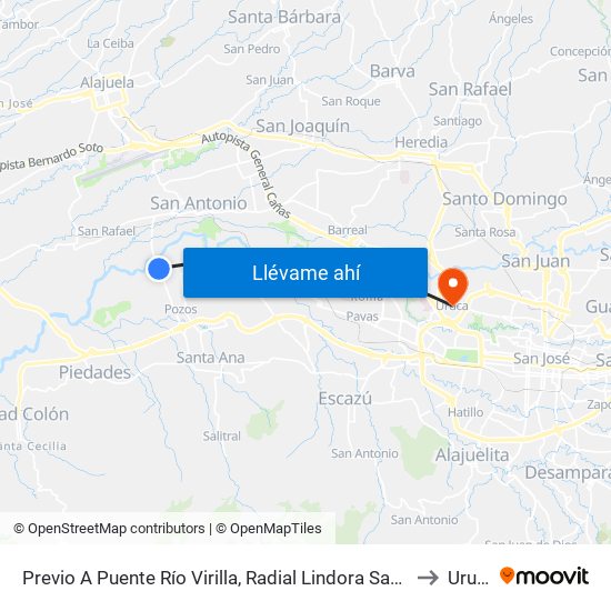 Previo A Puente Río Virilla, Radial Lindora Santa Ana to Uruca map