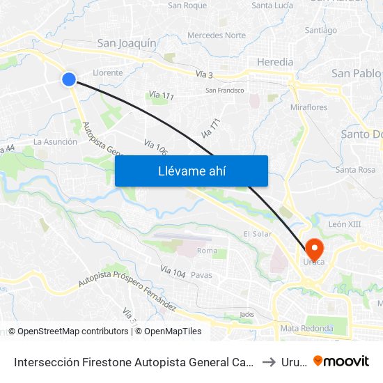Intersección Firestone Autopista General Cañas, Belén to Uruca map