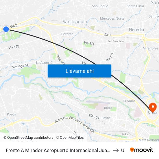 Frente A Mirador Aeropuerto Internacional Juan Santamaría, Auotpista General Cañas Alajuela to Uruca map