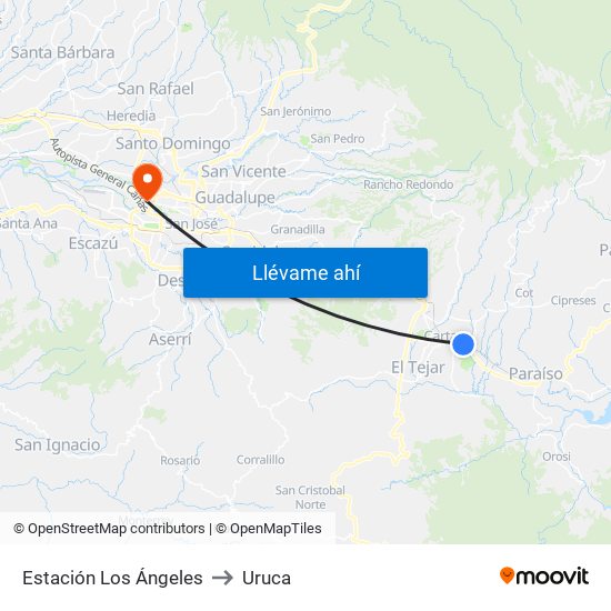 Estación Los Ángeles to Uruca map