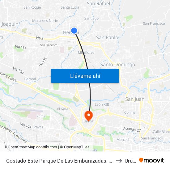 Costado Este Parque De Las Embarazadas, Heredia to Uruca map